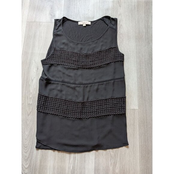 Loft Womens Black Sleeveless Top With Crochet Stripe Detail Size M - Picture 4 of 7